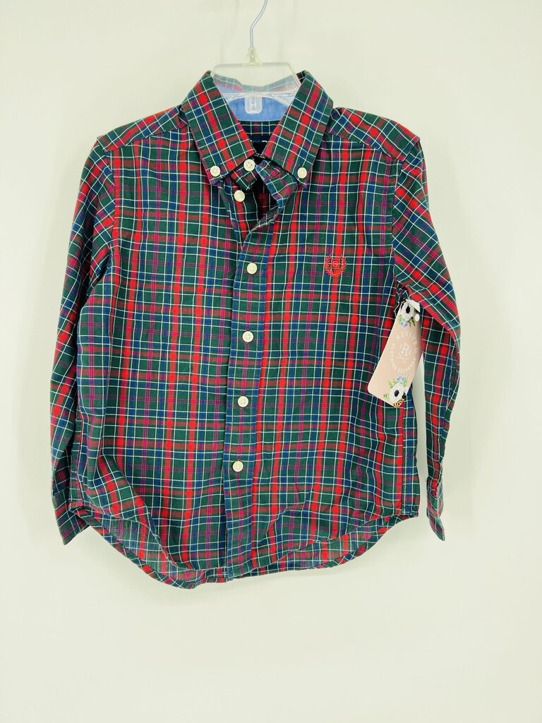 (4T) Chaps Dark Green Plaid LS Shirt Boys