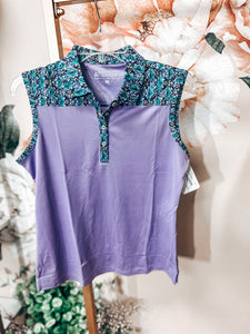 Bermuda Sands Purple Teal Patterned Sleeveless Polo Women's