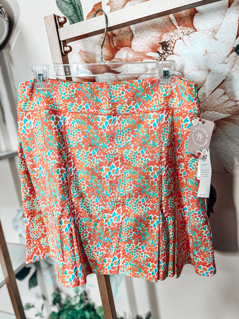 Bermuda Sands Coral Blue Patterned Pleated Skort Women's