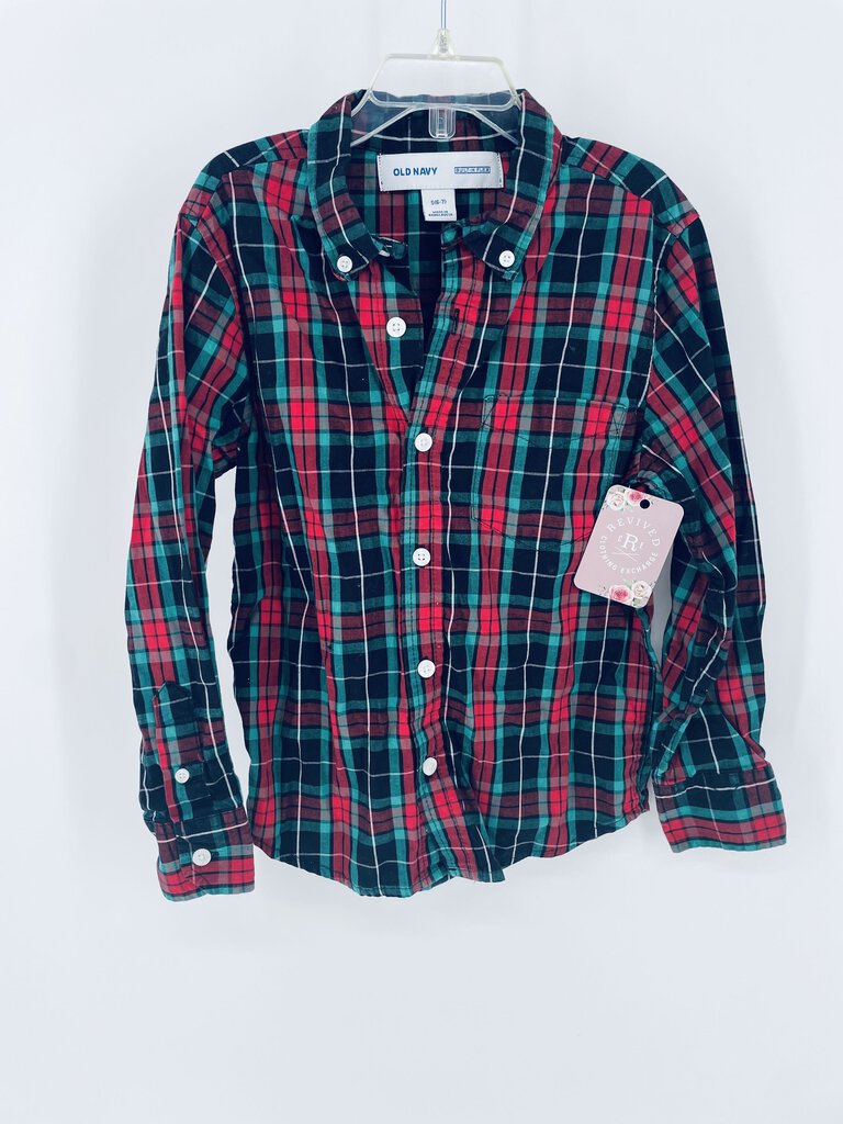 Old Navy Green Red Plaid Shirt Boys