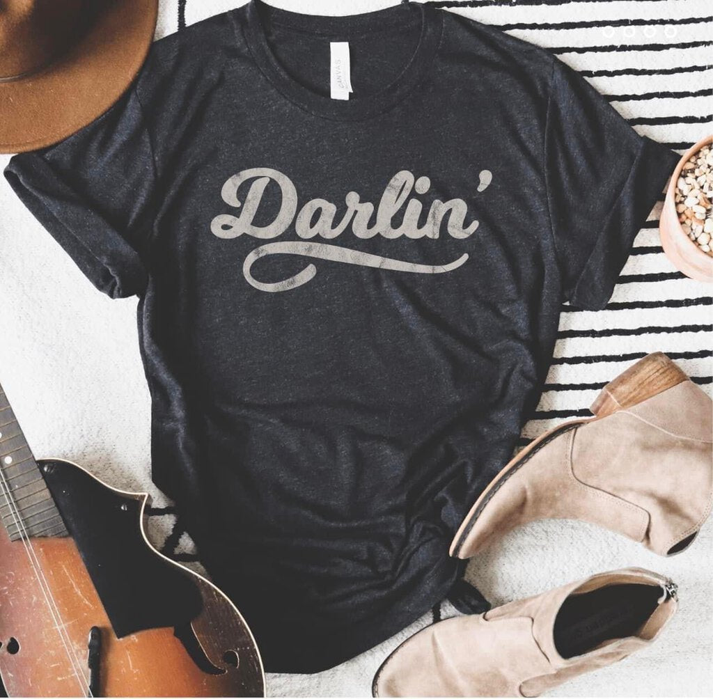 Darlin' Charcoal Gray graphic Tee Women's