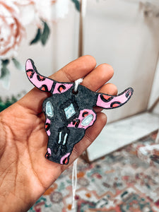 Black Pink Bull Skull Mahogany Teakwood