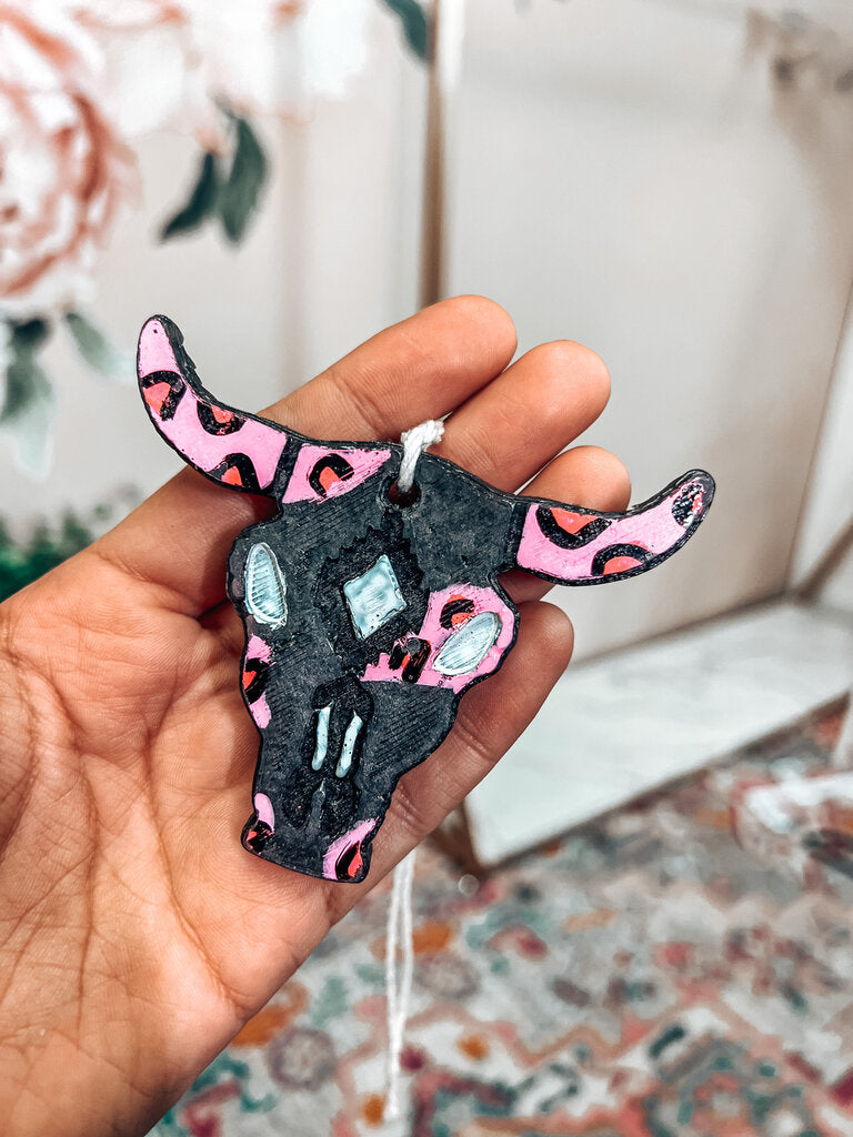 Black Pink Bull Skull Mahogany Teakwood
