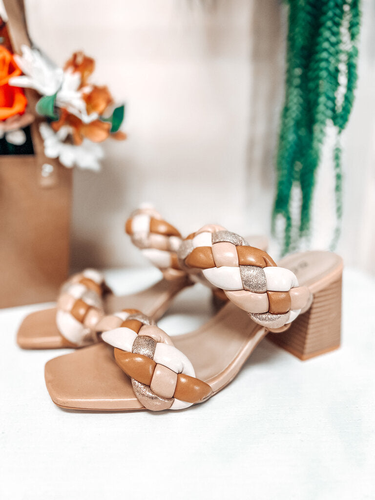 Tan Braided Heeled Sandal Women's