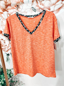MonaMi Coral Leopard Vneck Tee Women's