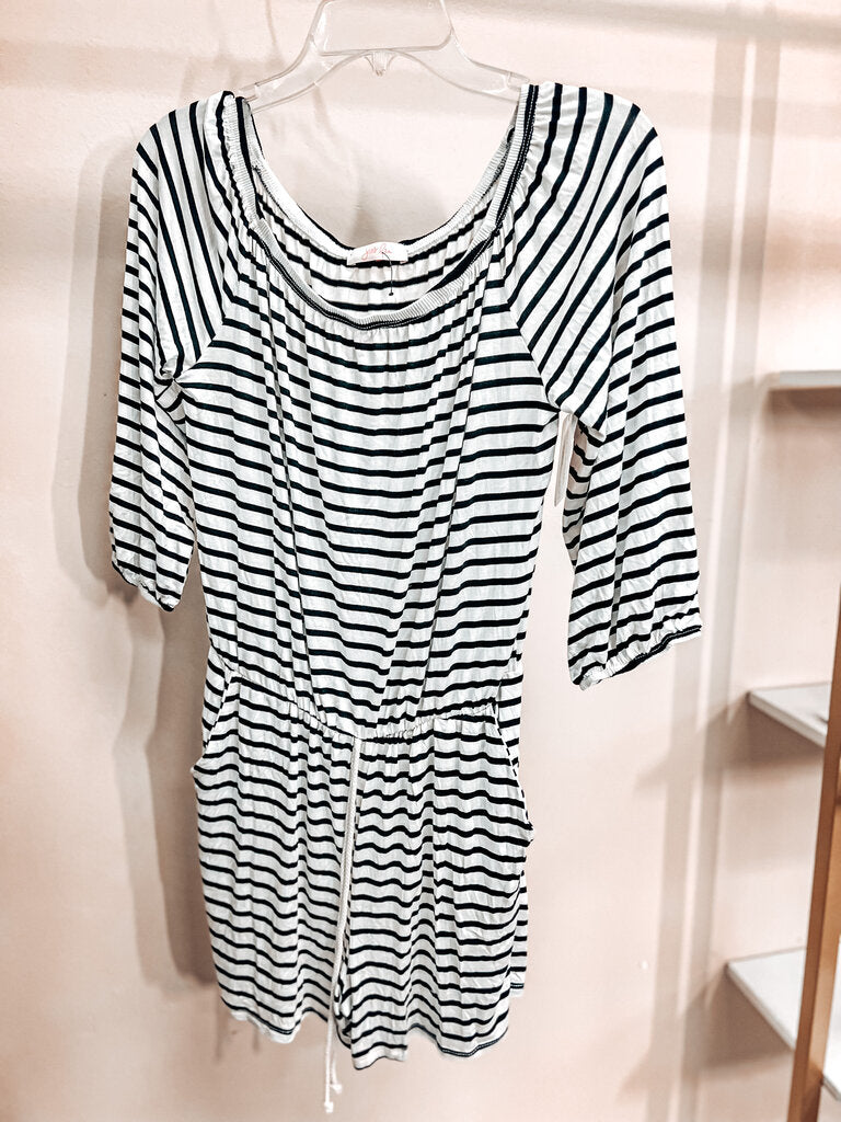 Jess Lea Striped Black White Romper Women's