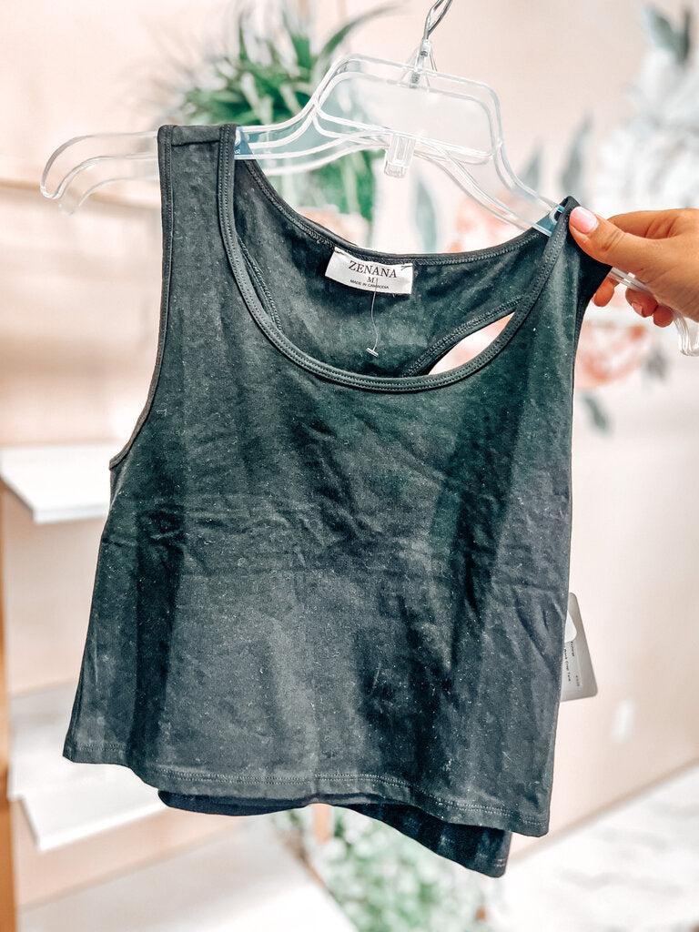 Zenana Black Crop Tank Women's