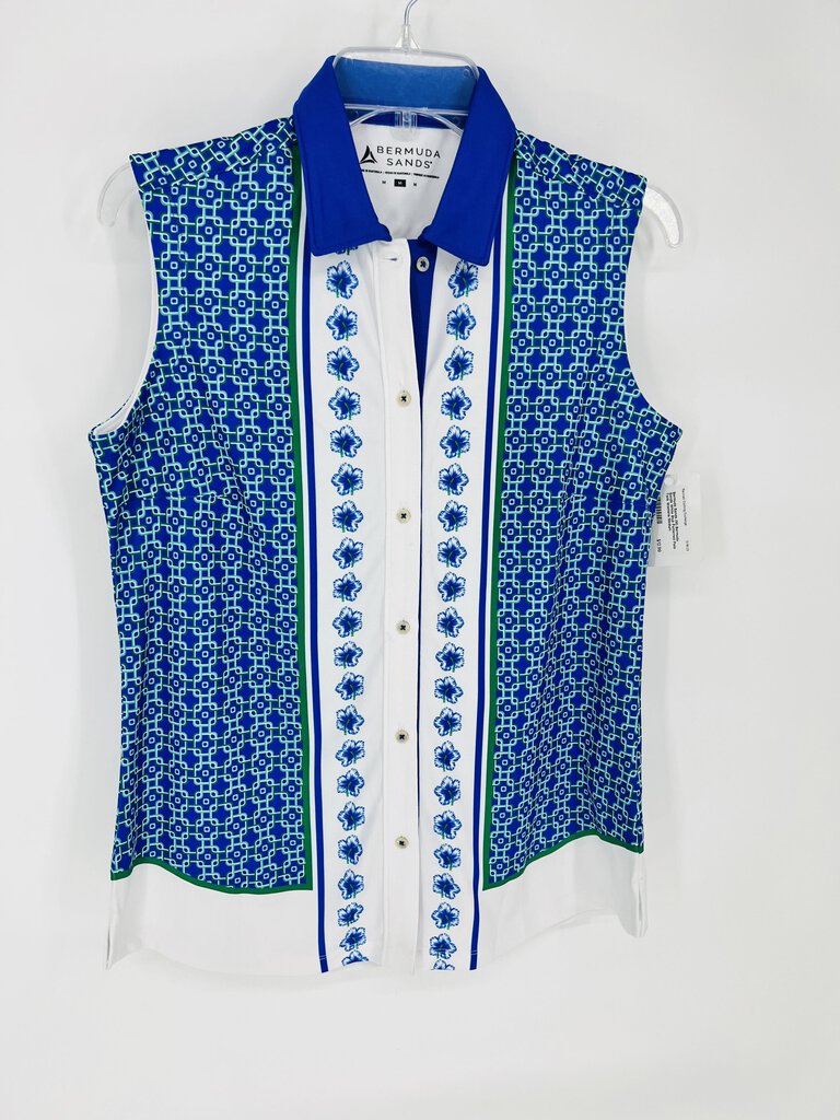 (M) Bermuda Sands White Blue Patterned Polo Tank Womens
