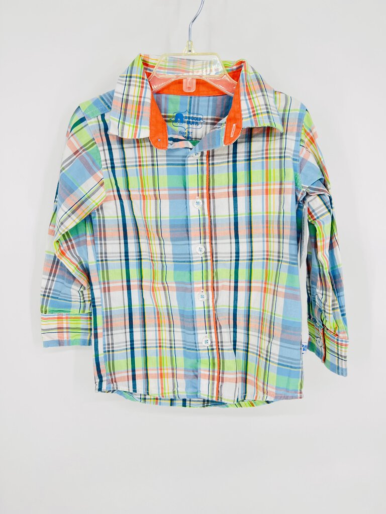 (3t) Rugged Butts Blue Orange Plaid LS Shirt Boys