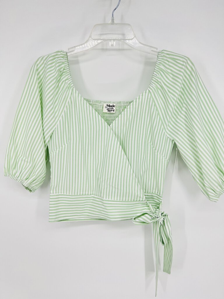(Small) Made with Love Green Striped Tied ShirtWomen's
