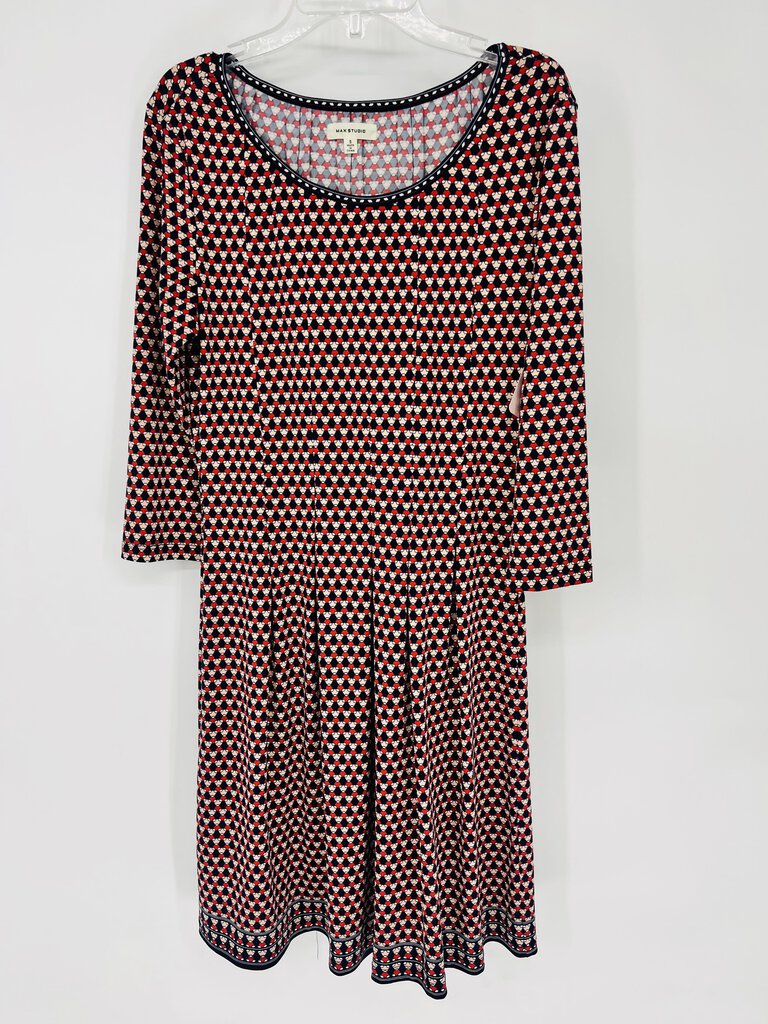 (S) Max Studio Red Patterned Dress Womens