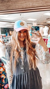 Pink Smiley Patch Trucker Hat