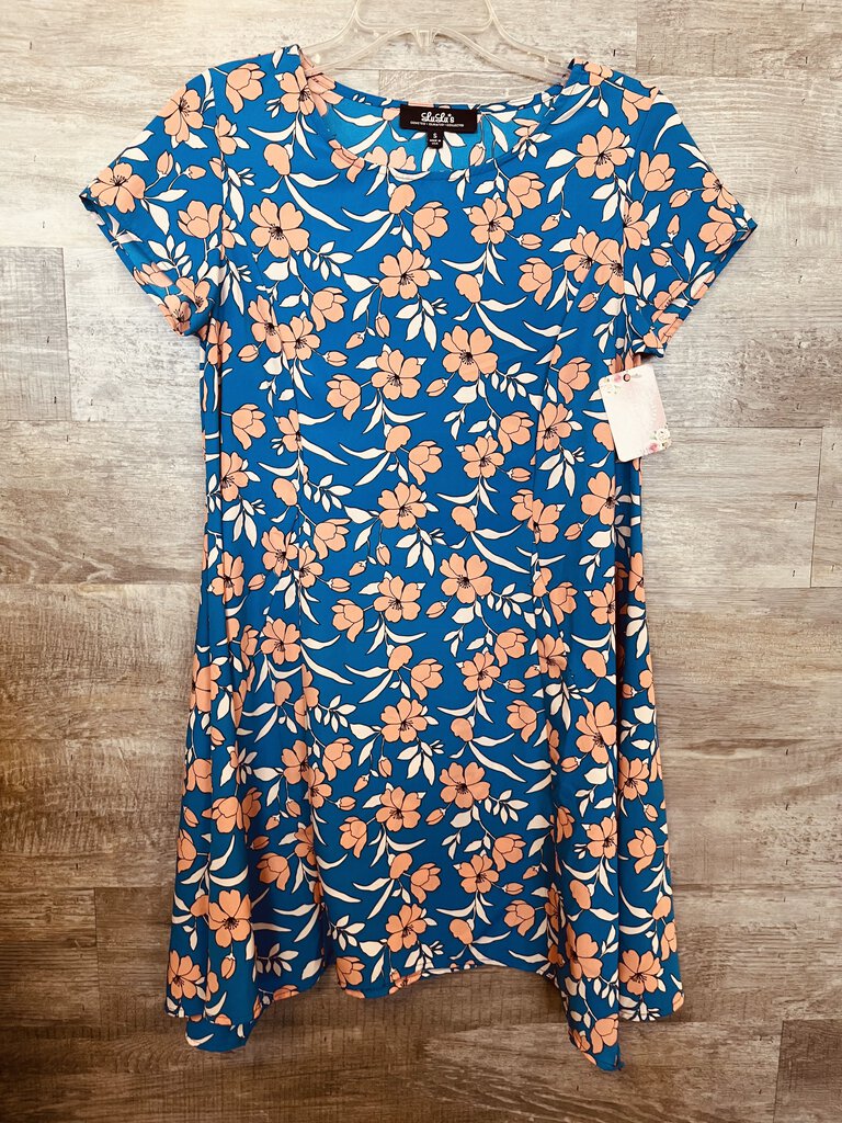 (S) Lulu's Blue Coral Floral Dress Womens