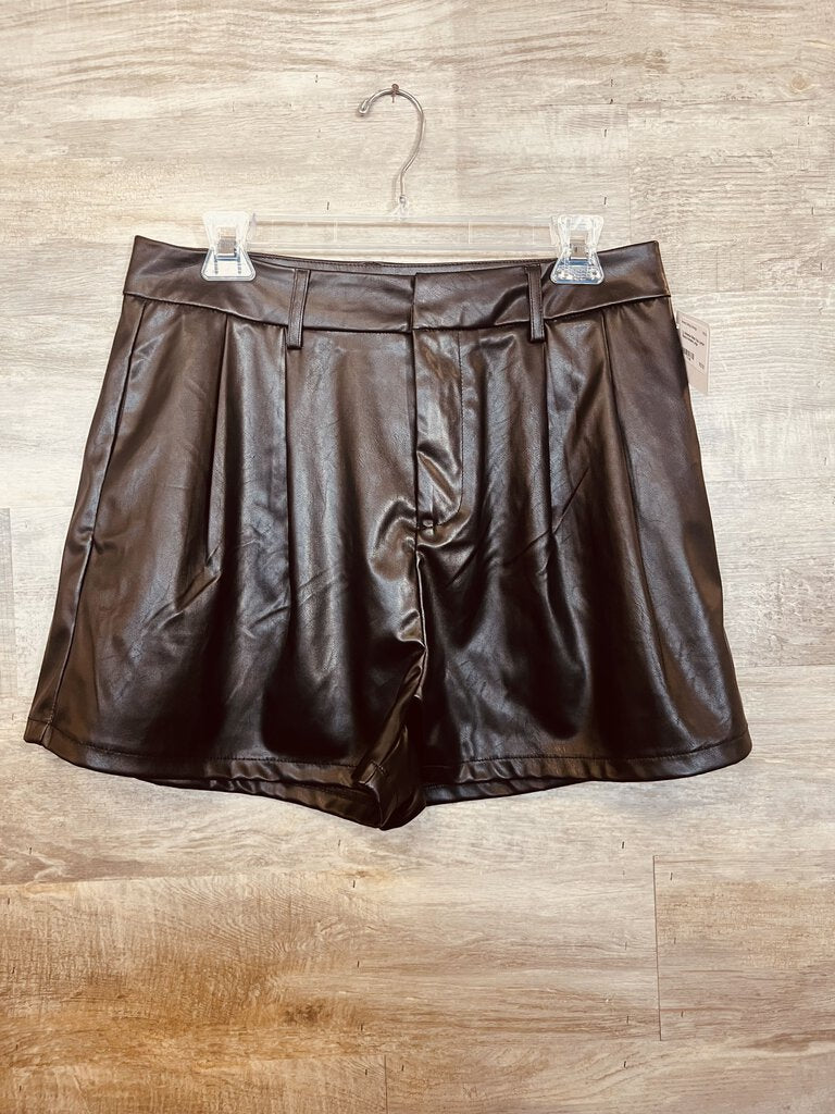 (L) Shinestar Black Faux Leather Shorts Womens
