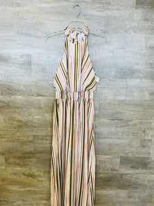 (S) Nine West Olive Blush Striped Dress Womens