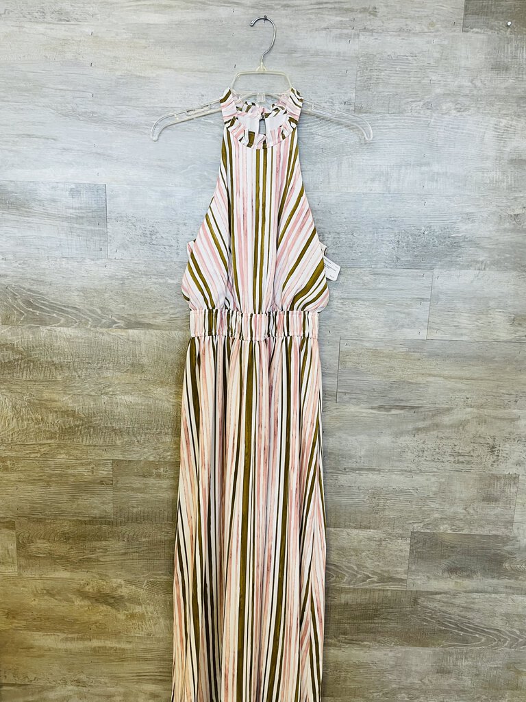 (S) Nine West Olive Blush Striped Dress Womens