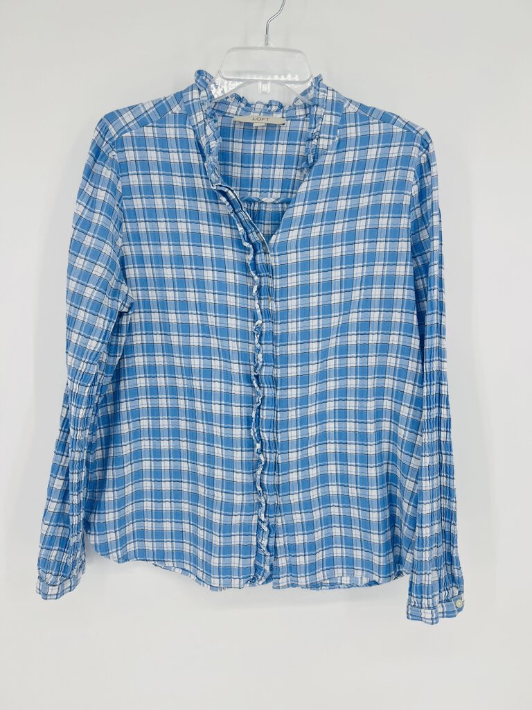 (L) Loft Blue Plaid Shirt womens