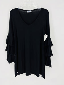 (Small) Blue Ivy Black Bell Sleeve Shirt Women's