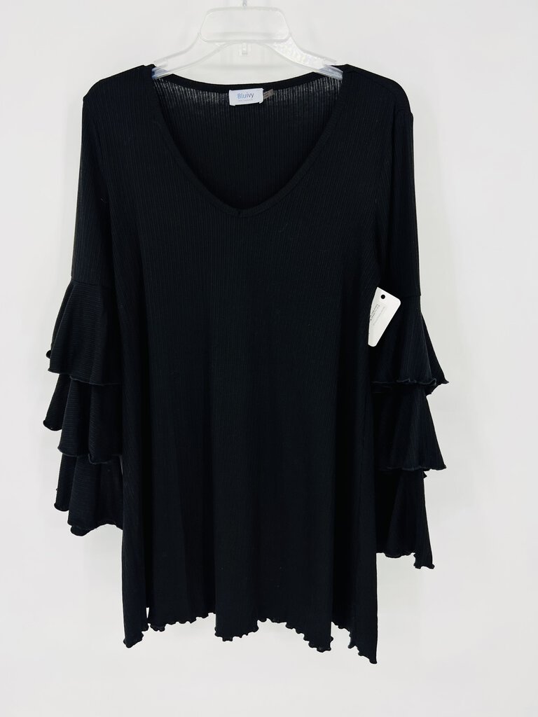 (Small) Blue Ivy Black Bell Sleeve Shirt Women's