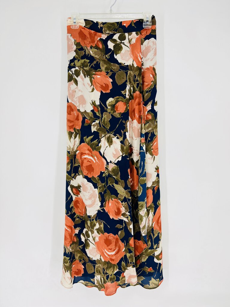 (S) Olivaceous Blue Pink Floral Skirt Womens