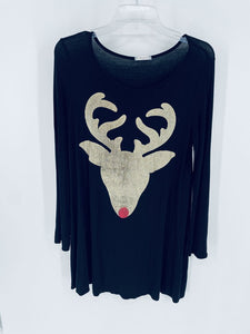 (L) 12 Pm By Mon Ami Black Rudolph Sparkle LS Shirt Womens