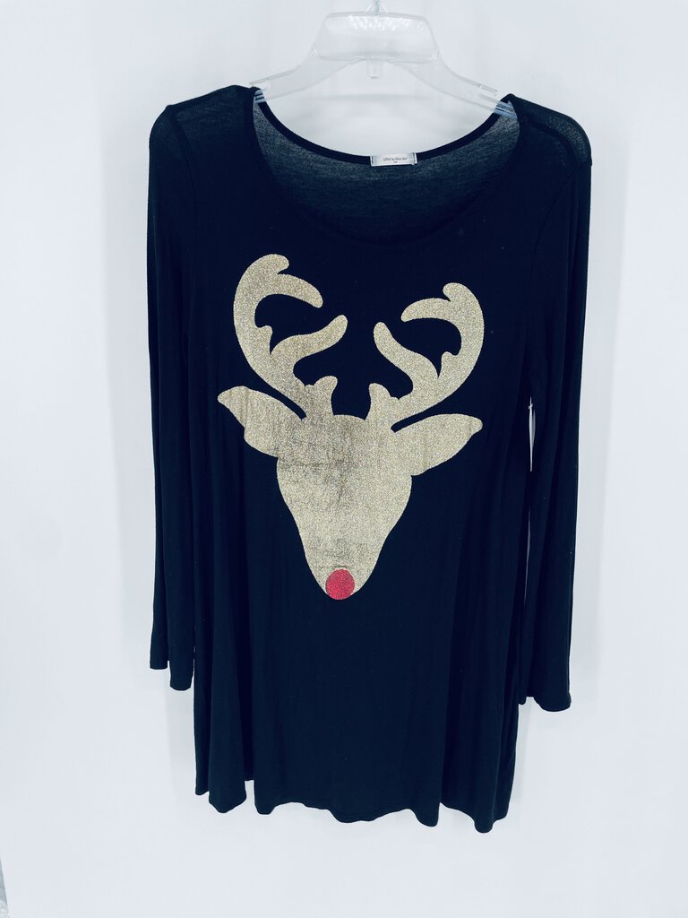 (L) 12 Pm By Mon Ami Black Rudolph Sparkle LS Shirt Womens