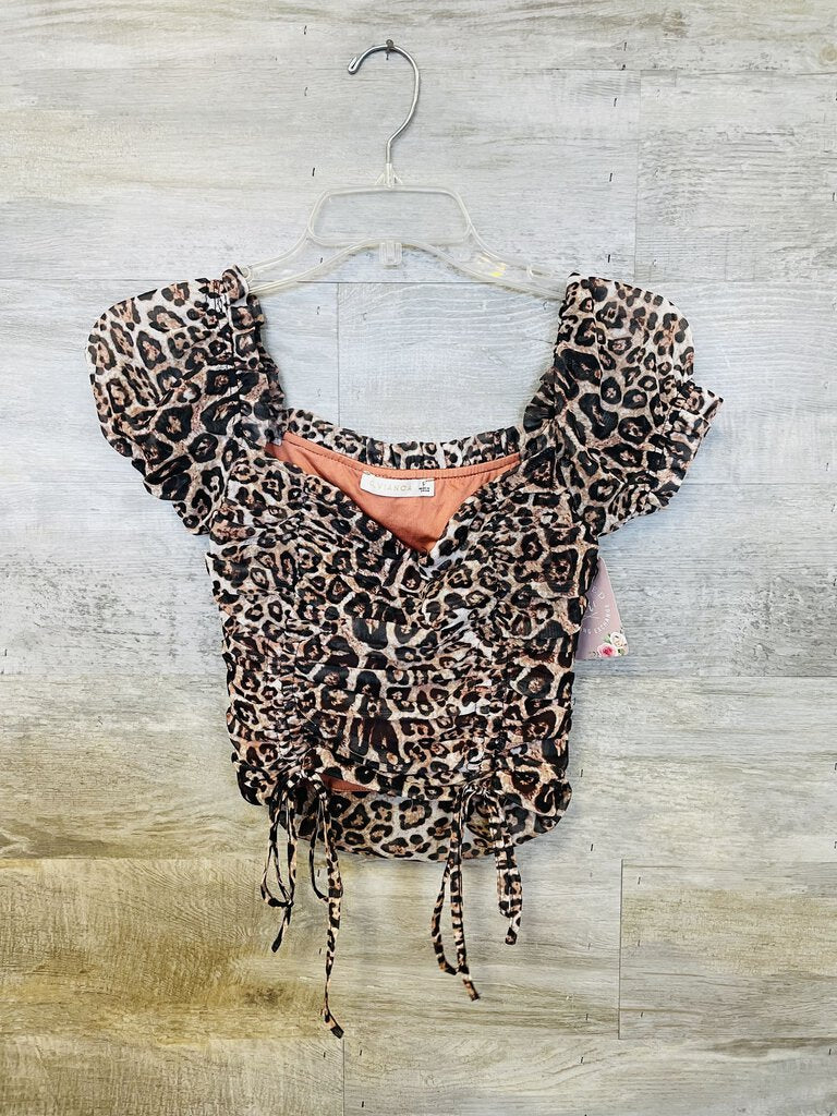 (Small) Ovianca Black Leopard Rouched Shirt Women's