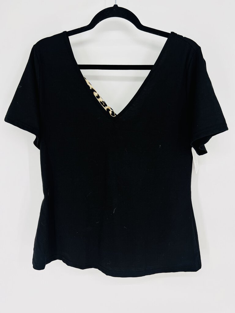 (XL) Boutique Black Leopard Tie Back Shirt Women's
