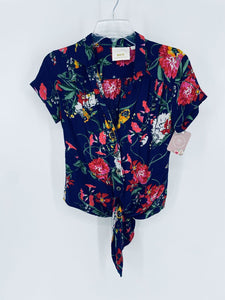 (Small) Maeve Navy Floral Button Tied Shirt Women's