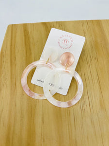 Acrylic Pink White Circle Earrings