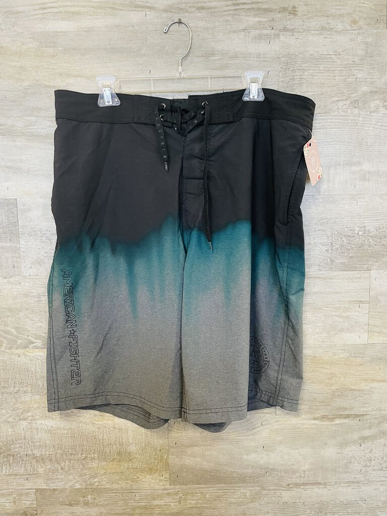 (38) American Fighter Gray Ombre Swim Trunks Men's