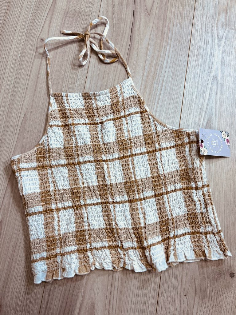 (L) American Eagle Mustard Gingham Halter Tank Women's