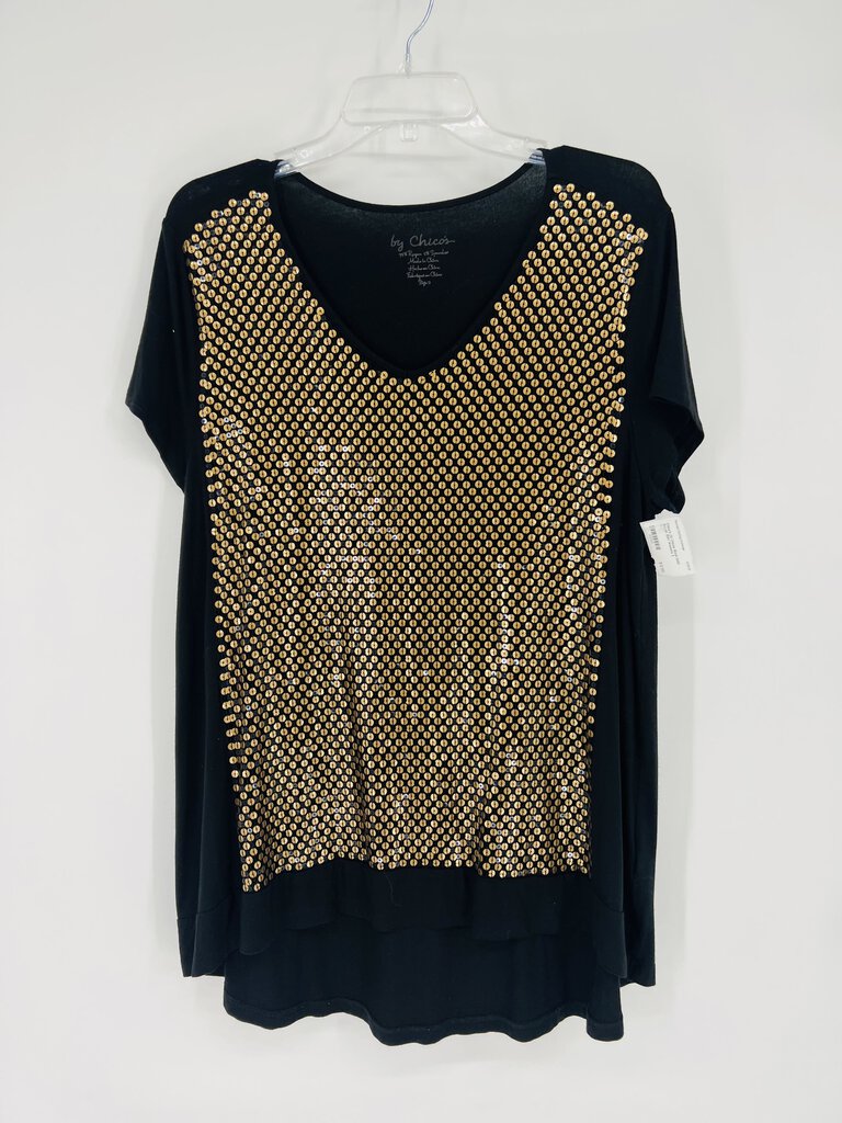 (2) Chicos Black Gold Sequin Shirt Womens