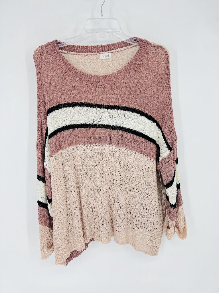 (Medium) LaMiel Pink Black Striped Loose Sweater Women's