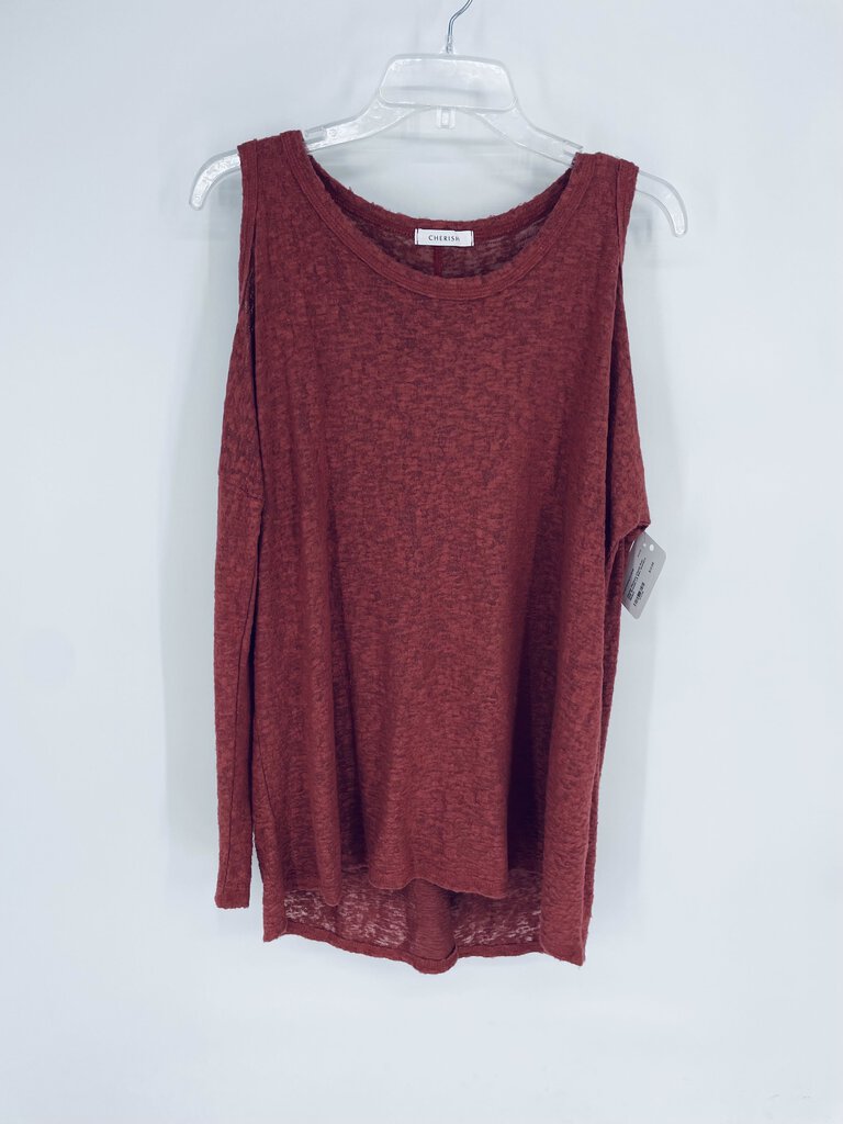 (Medium) Cherish Rust Cold Shoulder LS Shirt Women's