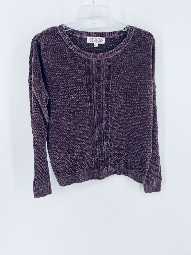 (s) Pink Rose Purple Chenille Sweater Women's
