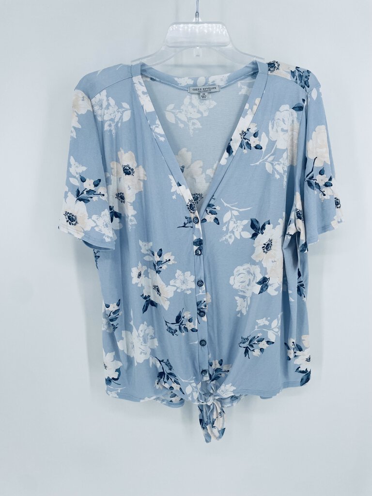 (3x) Green Envelope Blue floral Tied Shirt Women's