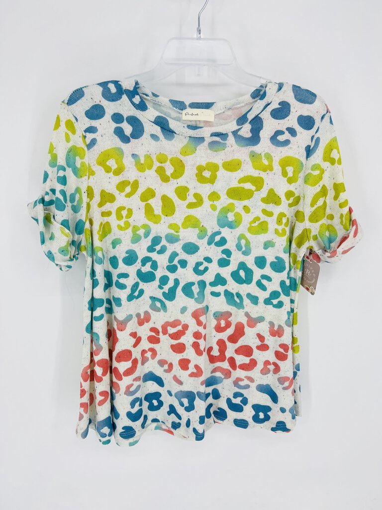(M) Perfect Peach Rainbow Leopard Shirt Womens