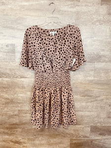 (S) Shy&Sky Tan Leopard Dress Women's