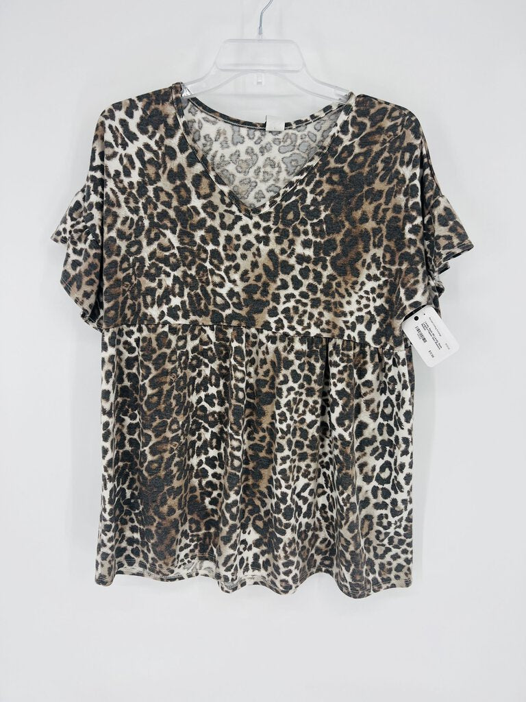 (M) Lovely Souls Leopard Peplum Shirt Womens