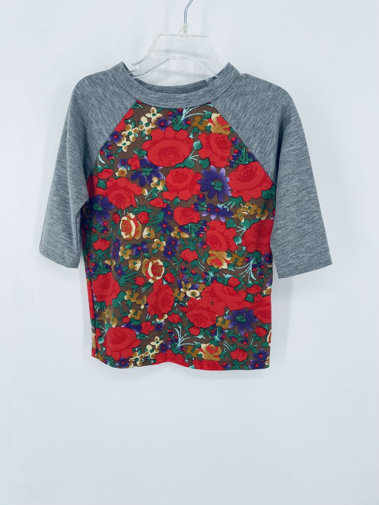 (2T) Lula Roe Grey and Red Floral Long Sleeve Girls