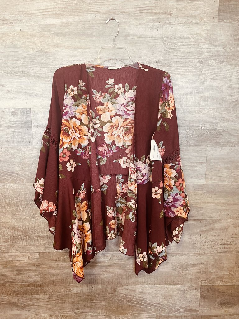 (OS) Oddi Maroon Floral Kimono WOmen's