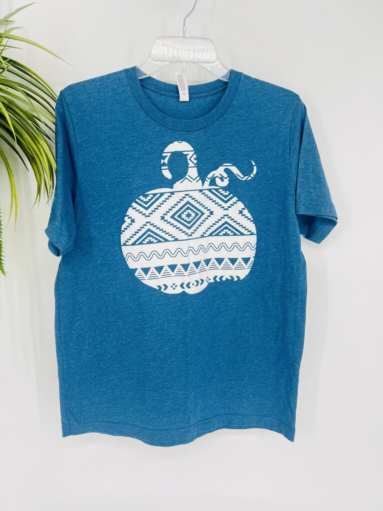 (L) Aztec Blue Pumpkin Shirt Girls