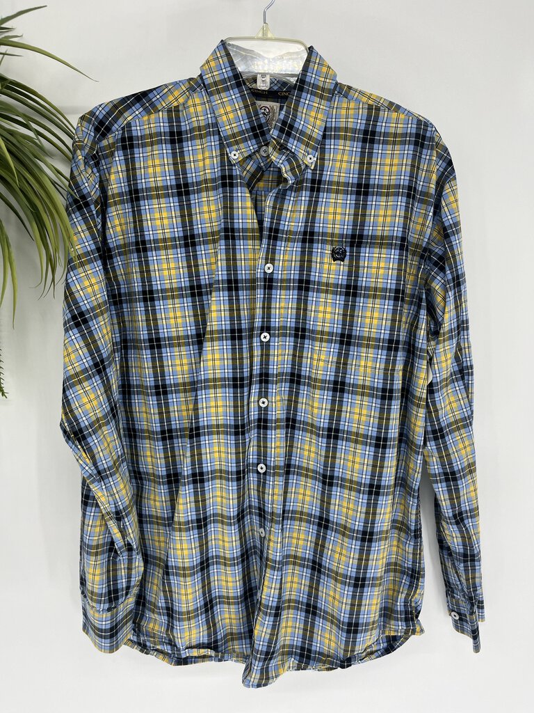 (Small) Cinch Blue Yellow Plaid Shirt Men's