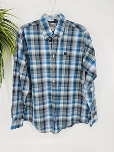 (S) Cinch Blue Plaid Shirt Mens