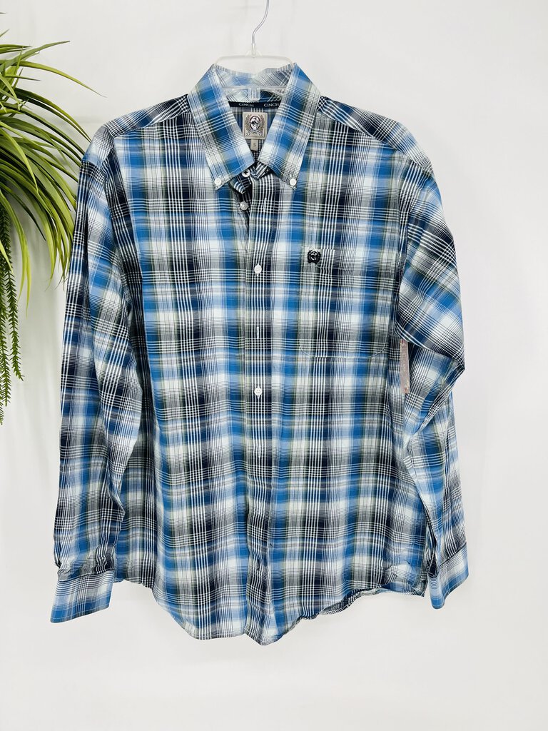 (S) Cinch Blue Plaid Shirt Mens