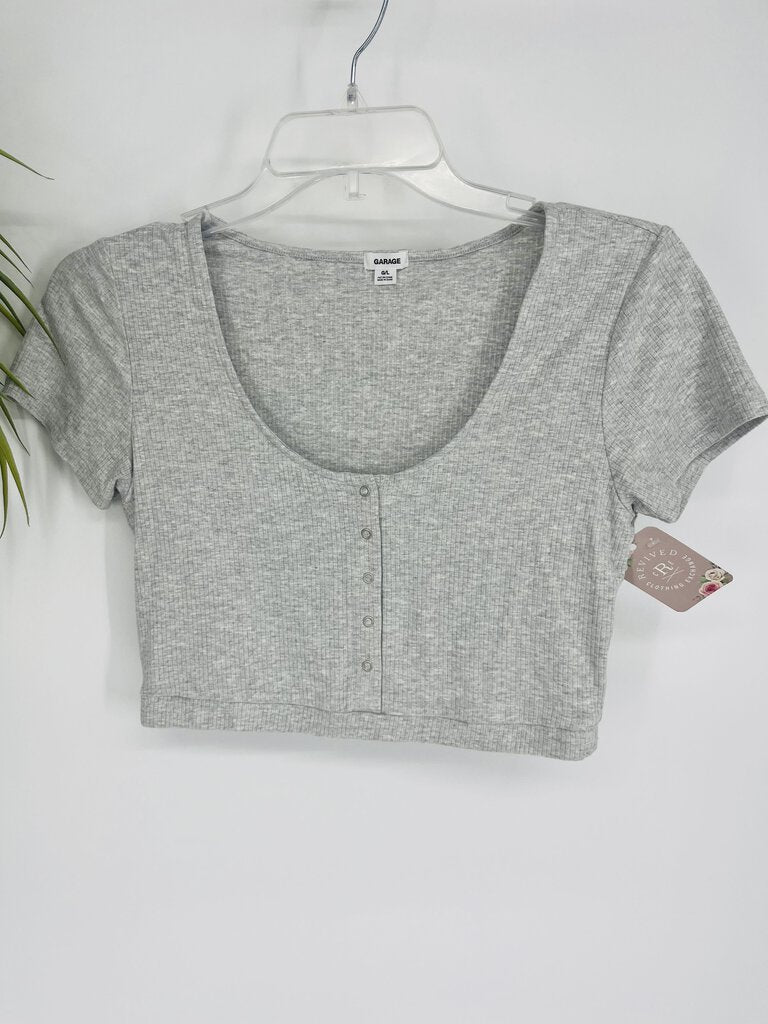 (L) Garage Grey Ribbed Henley Shirt Womens