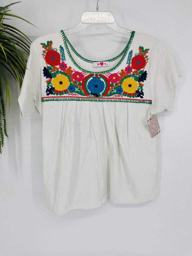 (L) Buddy Love White Embroidered Floral Top Womens