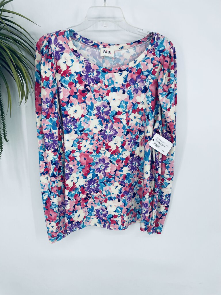 (XL) BiBI Pink Floral Puffer Sleeve Top Womens