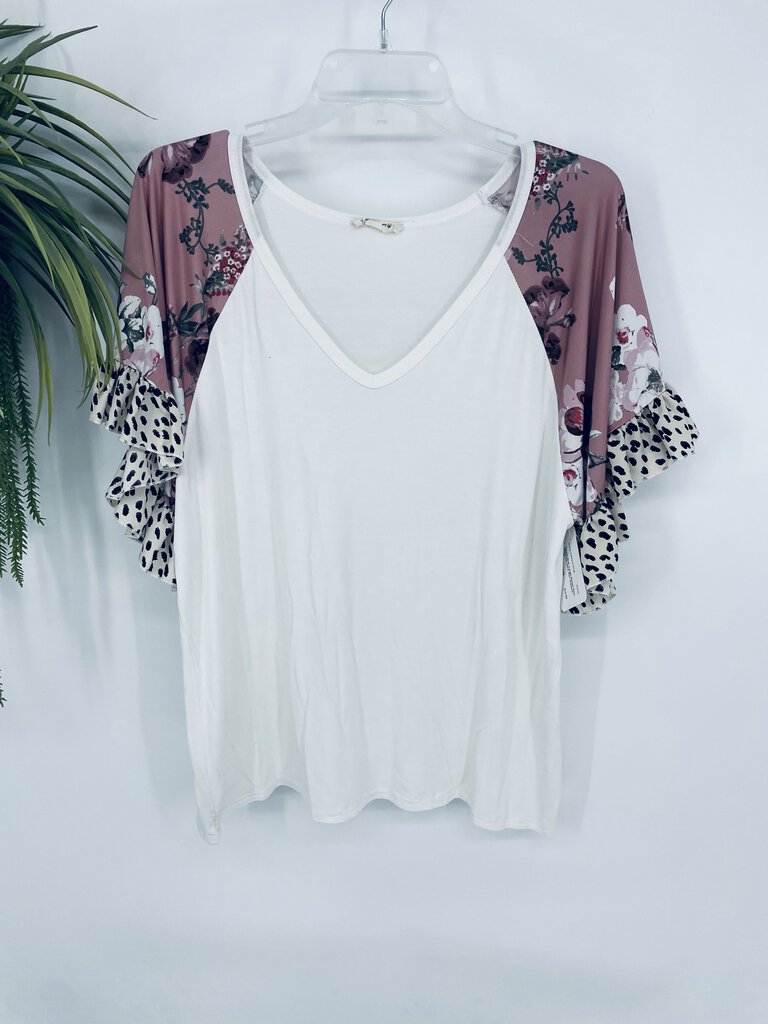 (Large) Beeson River White Pink Floral Shirt Women's